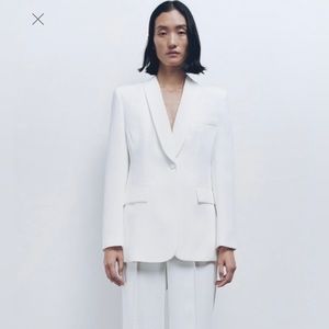 Zara White Women Blazer With Tuxedo Collar- Size XS